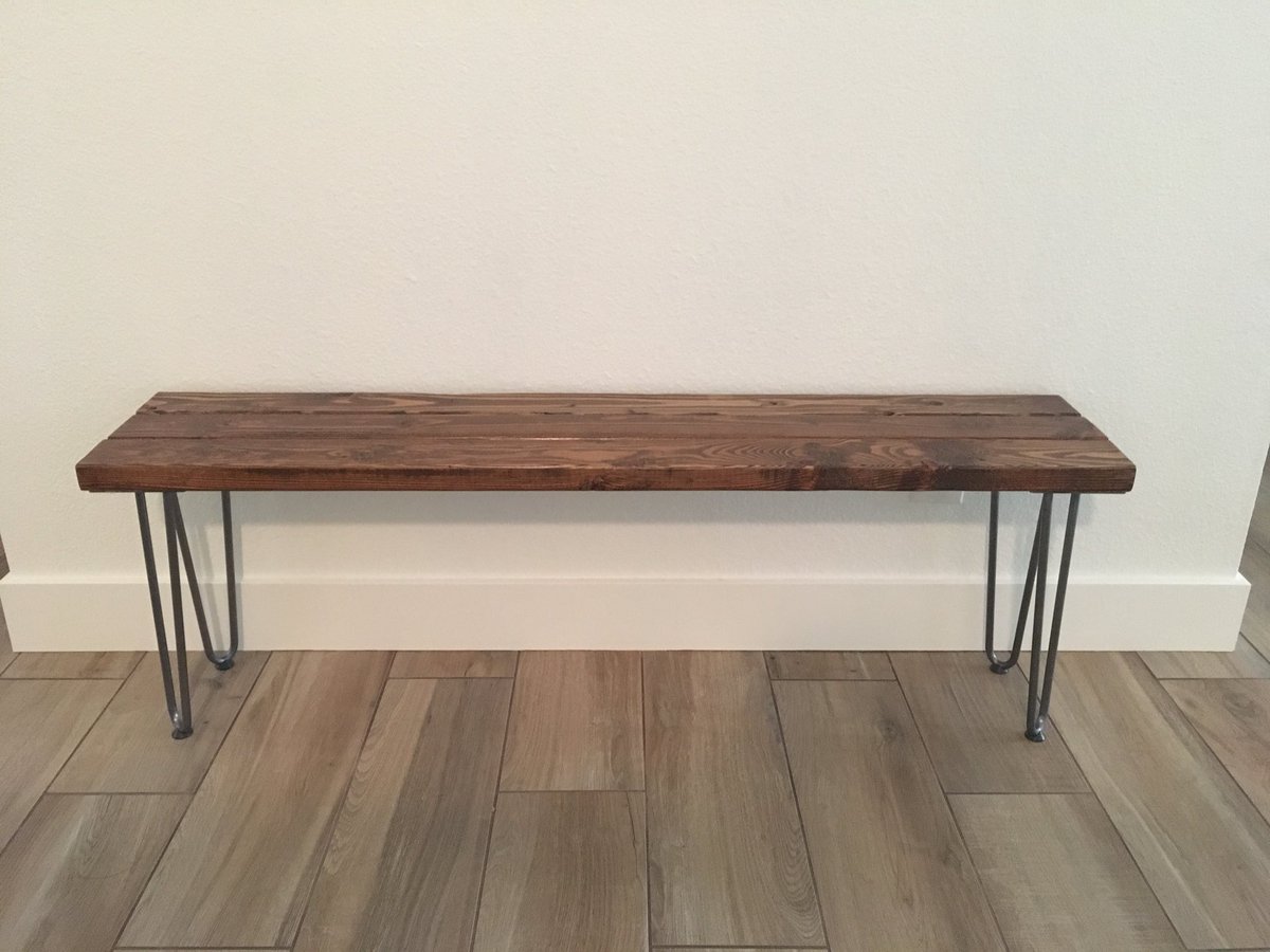 Wood bench with hairpin legs