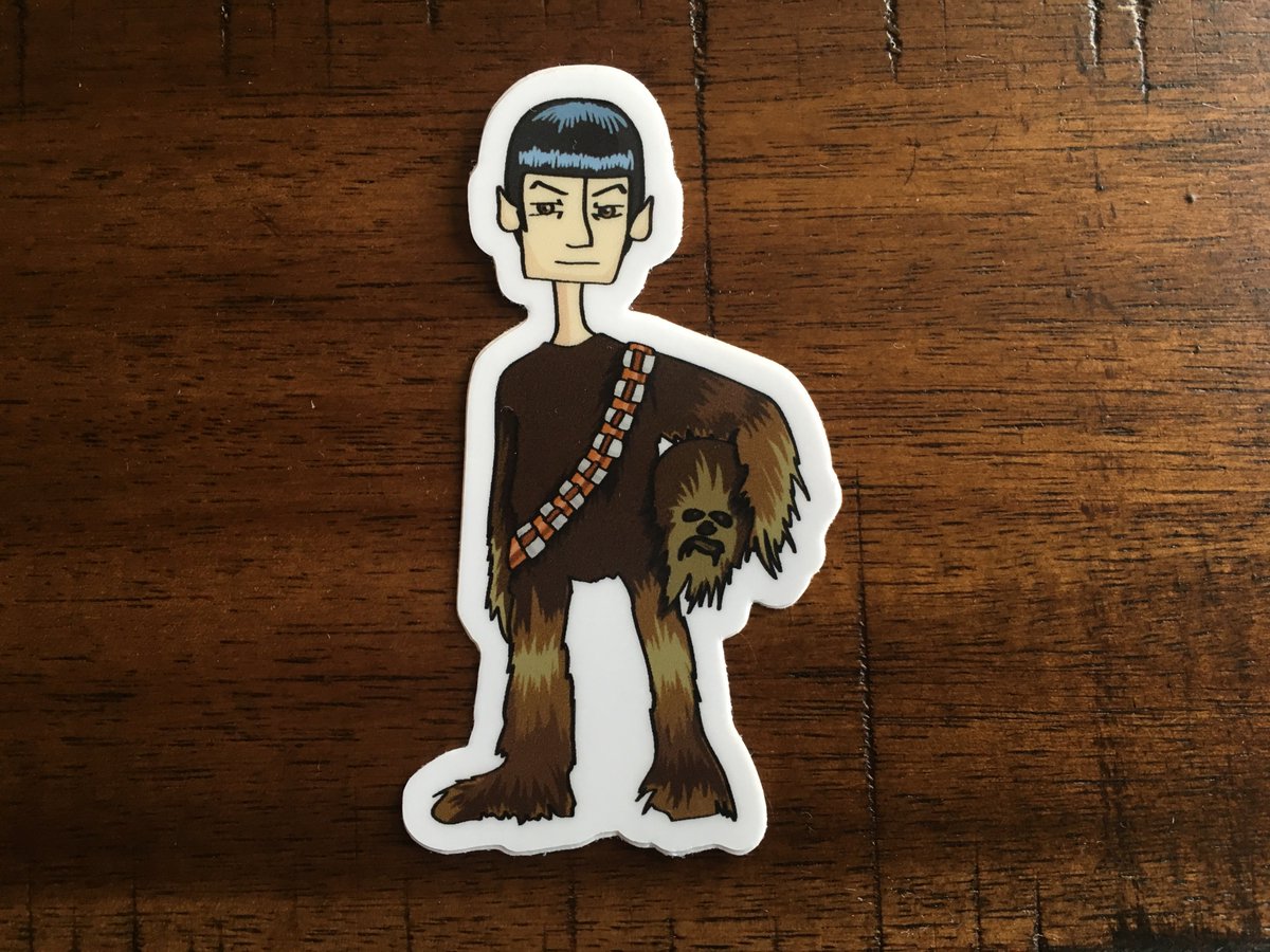 A vinyl sticker of Spock dressed as Chewbacca