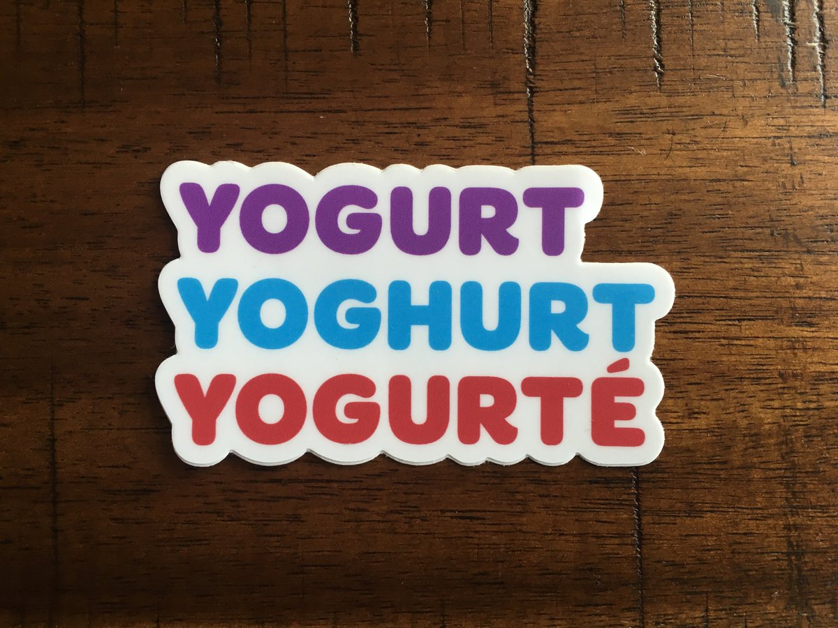 A vinyl sticker of the Yogurt Yoghurt Yogurté logo from The Good Place