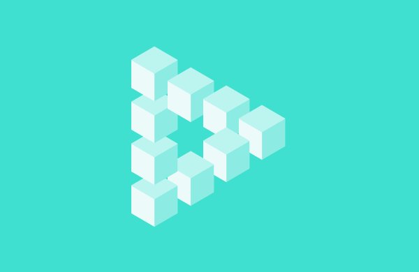 A CSS illustration of a penrose triangle made up of tiny cubes