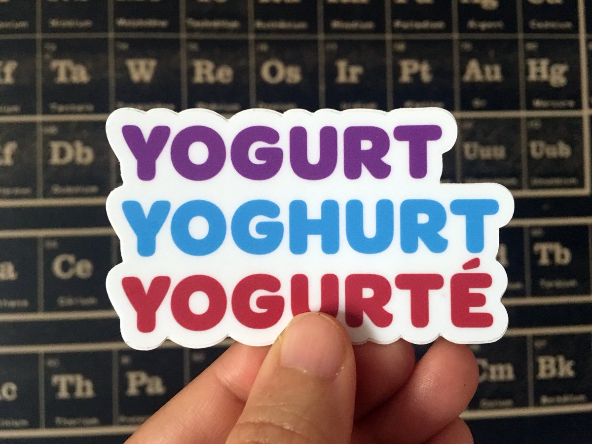 A vinyl sticker of the Yogurt Yoghurt Yogurté logo from the tv show The Good Place.