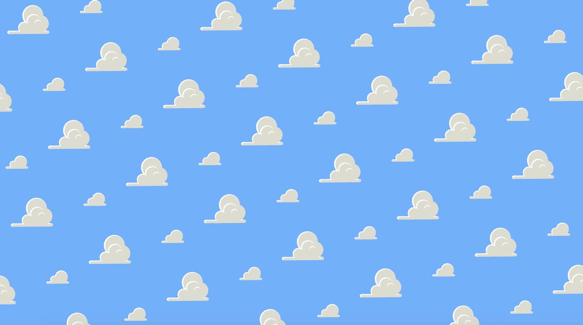 Alternating big and small puffy white clouds on a background of blue.