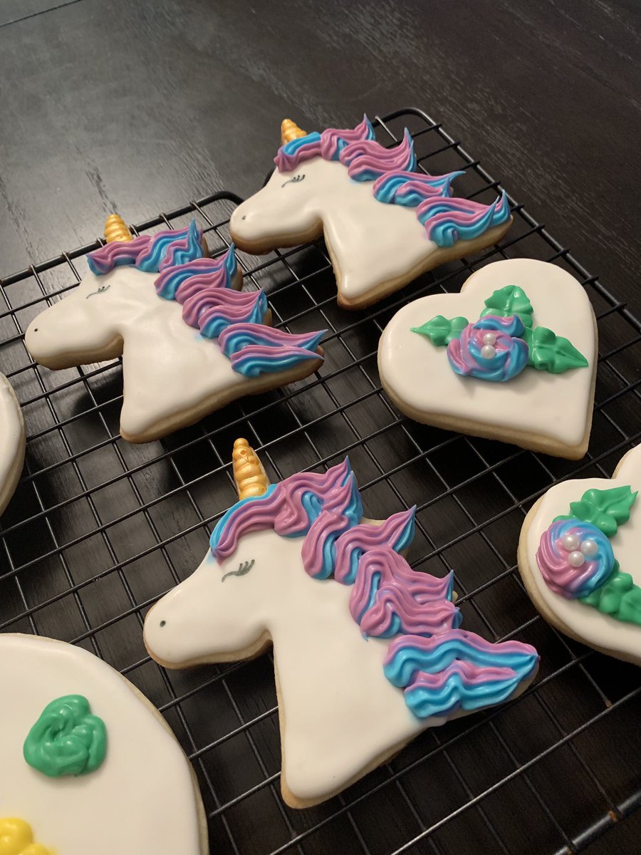 Closeup of unicorn cookies.