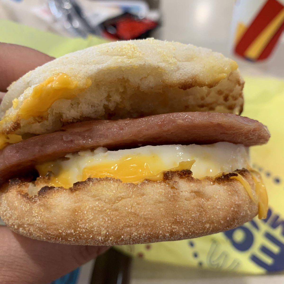 An egg McMuffin with SPAM instead of ham.