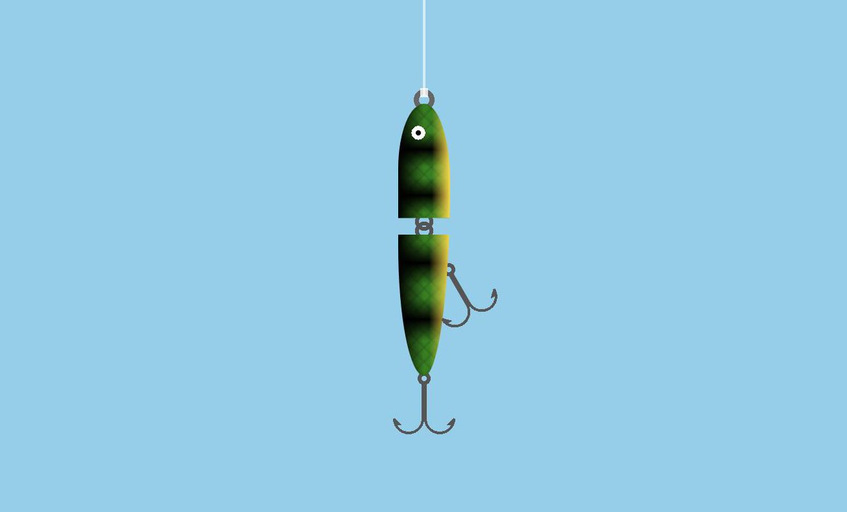 CSS illustration of a green and black fishing lure.