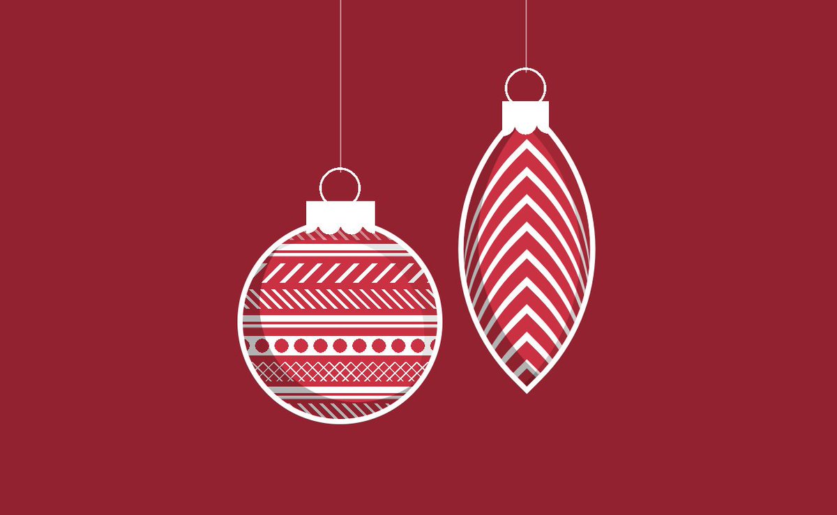 An illustration of two Christmas ornaments in striped red and white.