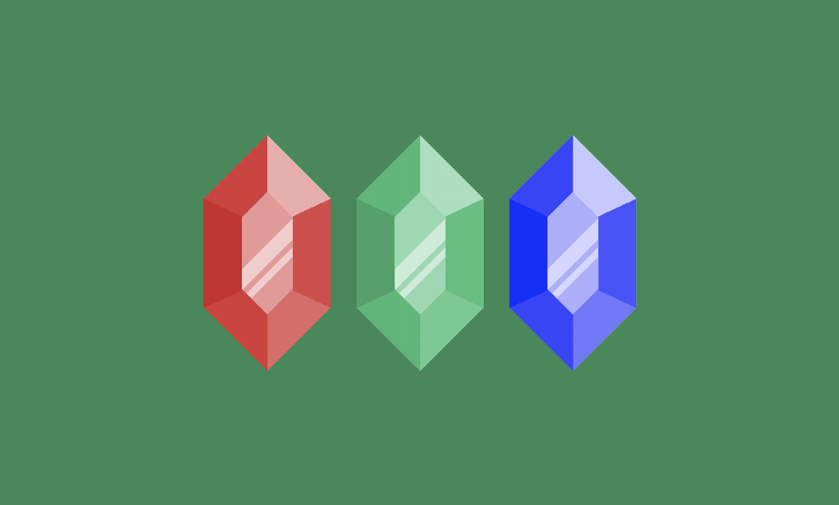 Red, green, and blue rupees.