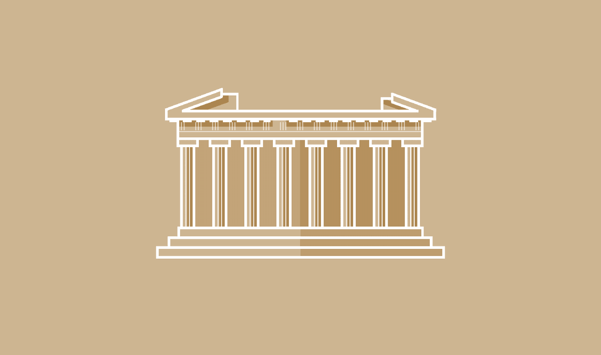 A line drawing of the Parthenon.