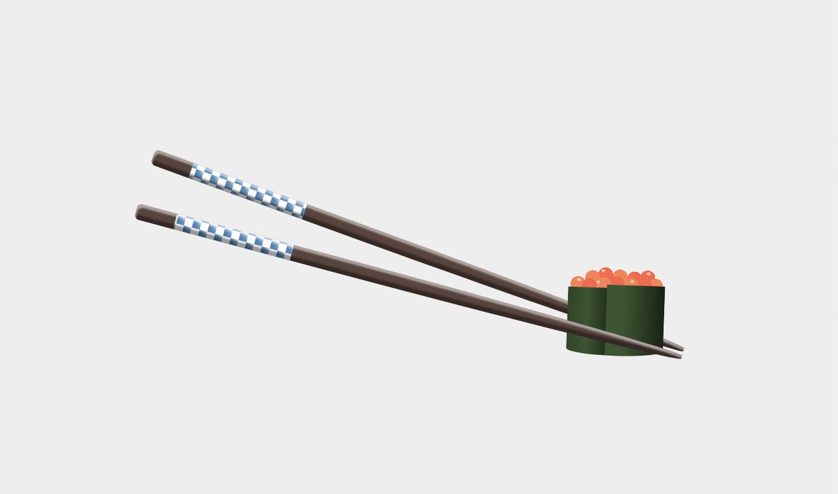 Illustration of two chopsticks holding salmon egg sushi.