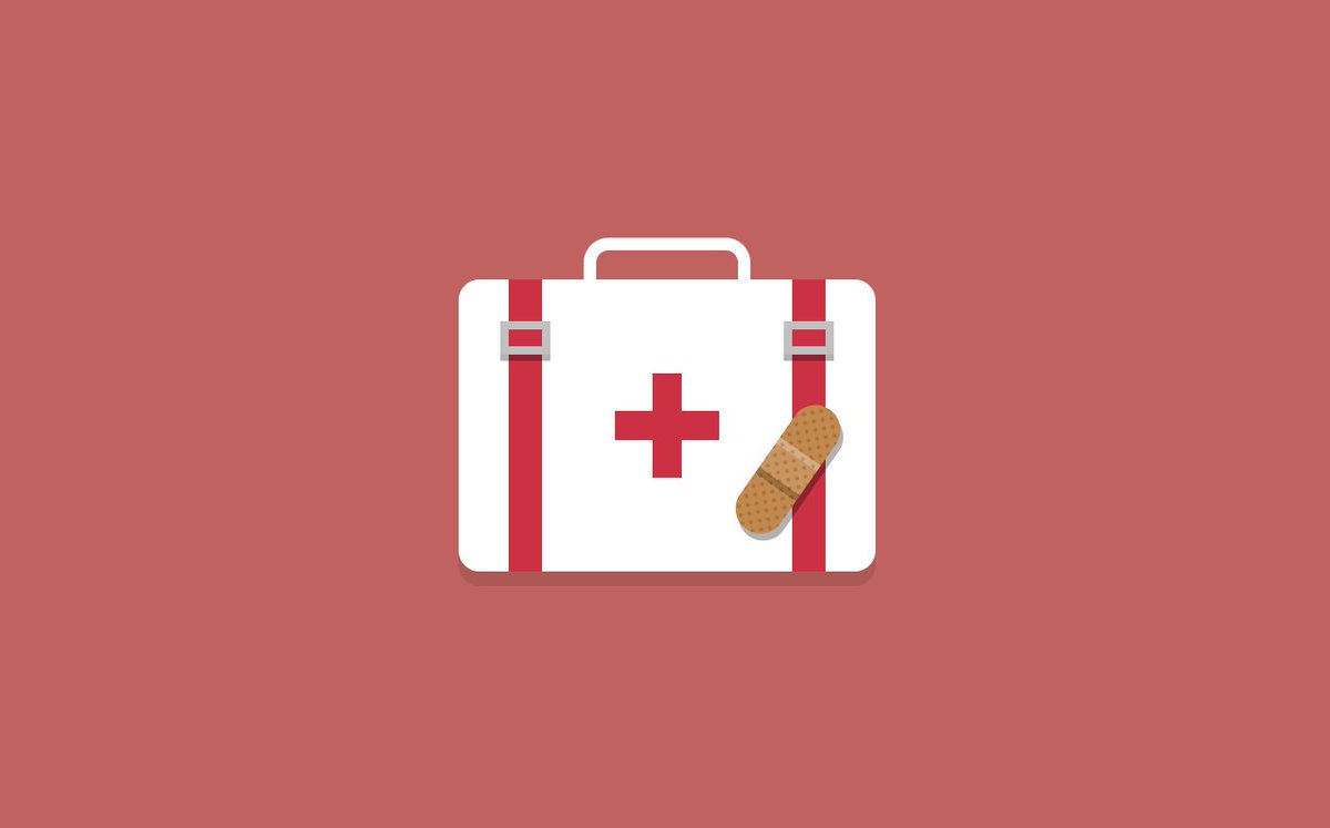 Illustration of a first-aid kit and a band-aid.