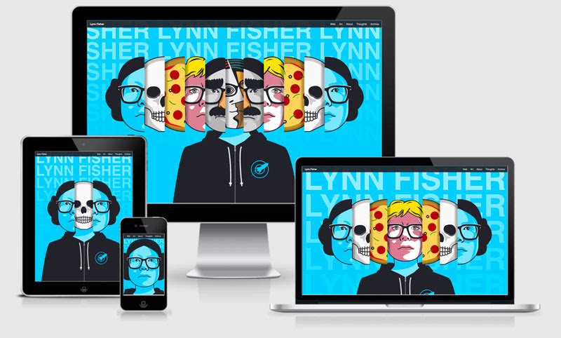 My portfolio site in various mobile and desktop devices, each showing more and more faces the wider the display.