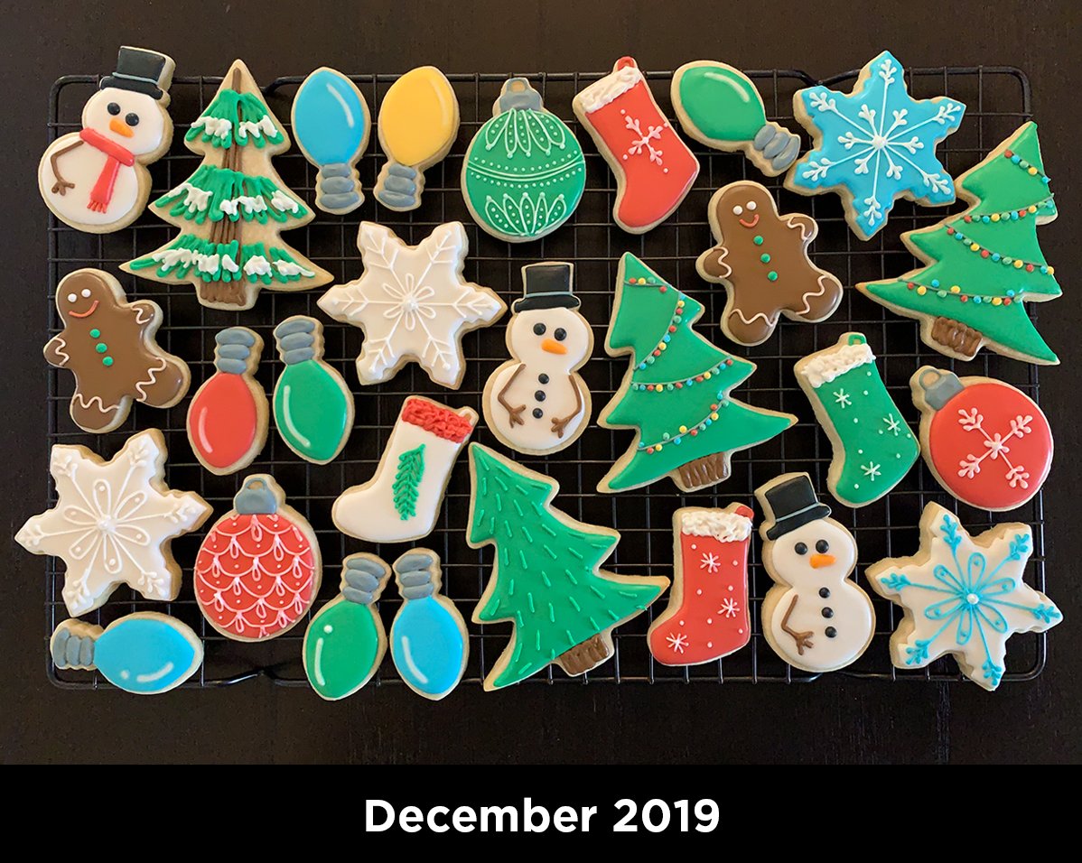 Christmas cookies from December 2019, noticeable technique progress.