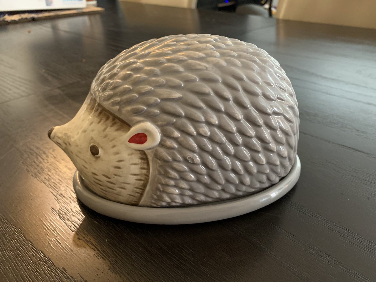 Ceramic hedgehog butter dish. Very cute.