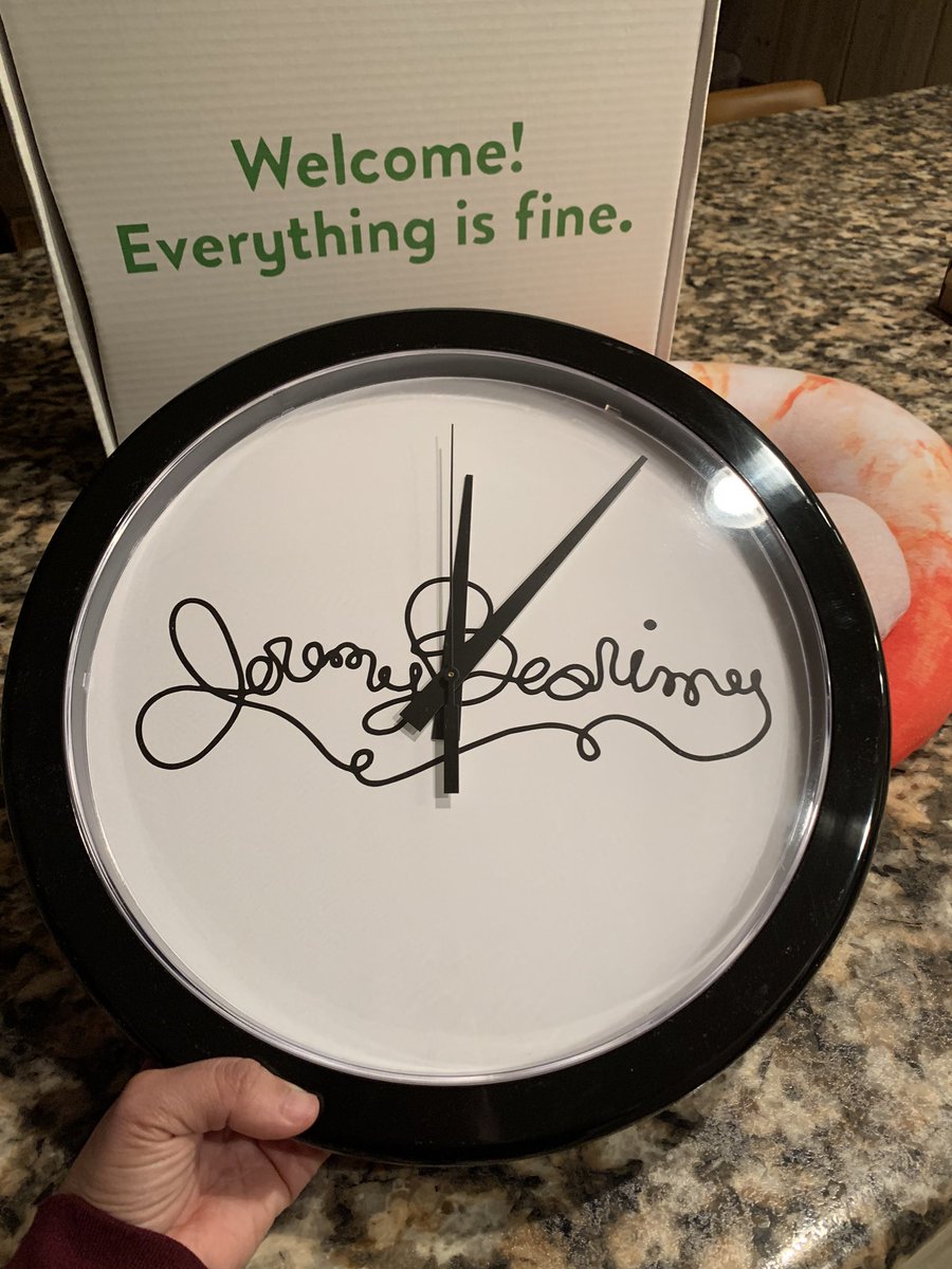 A clock with Jeremy Bearimy from The Good Place written on the face.