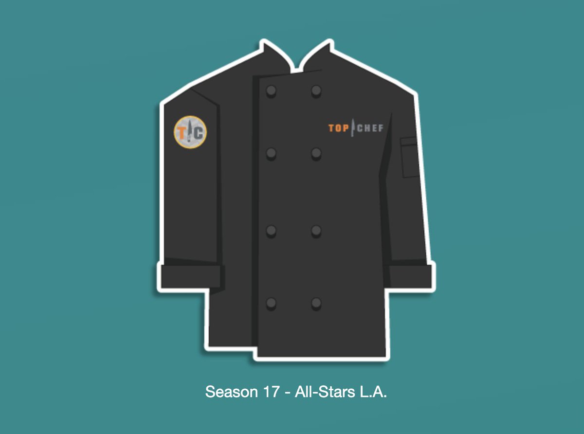 Illustration of black chef’s coat with Top Chef emblems on the chest and shoulder.