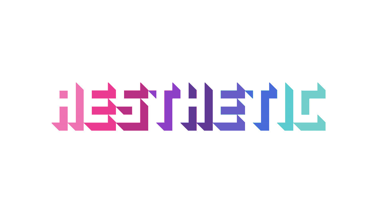 The word aesthetic drawn as block letters with multicolored shadows.