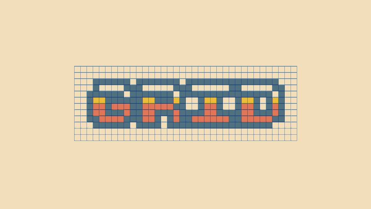 The word Grid pixelated and drawn on a blue grid.