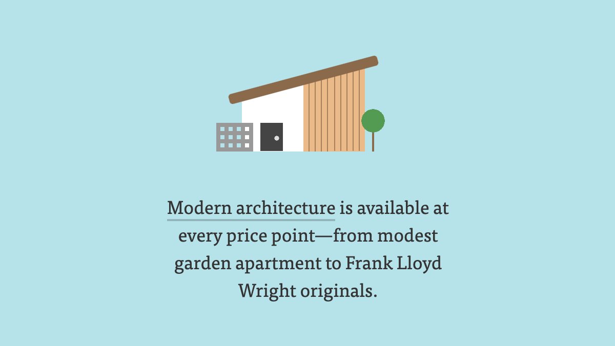 An icon of a midcentury home: modern architecture is available at every price point—from modest garden apartment to Frank Lloyd Wright originals.