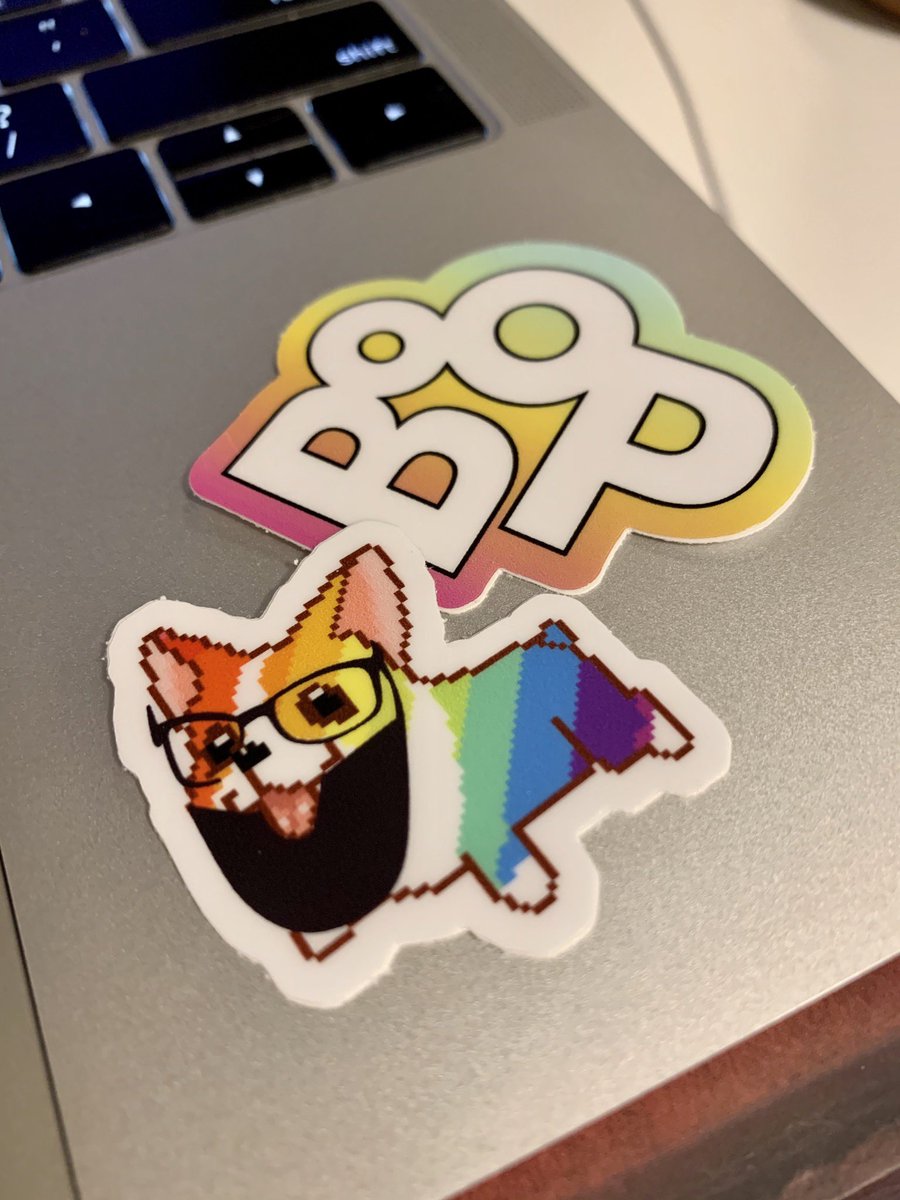 Stickers: rainbow corgi with glasses and beard, rainbow BOOP