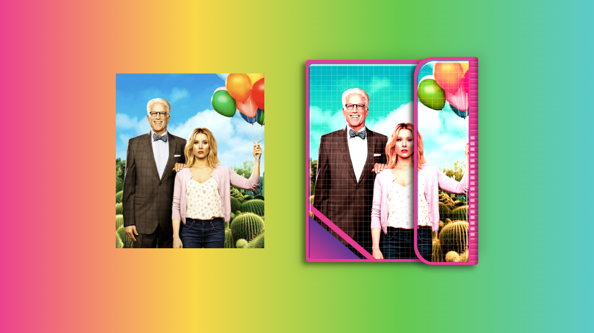 The Good Place cast styled as a trapper keeper.