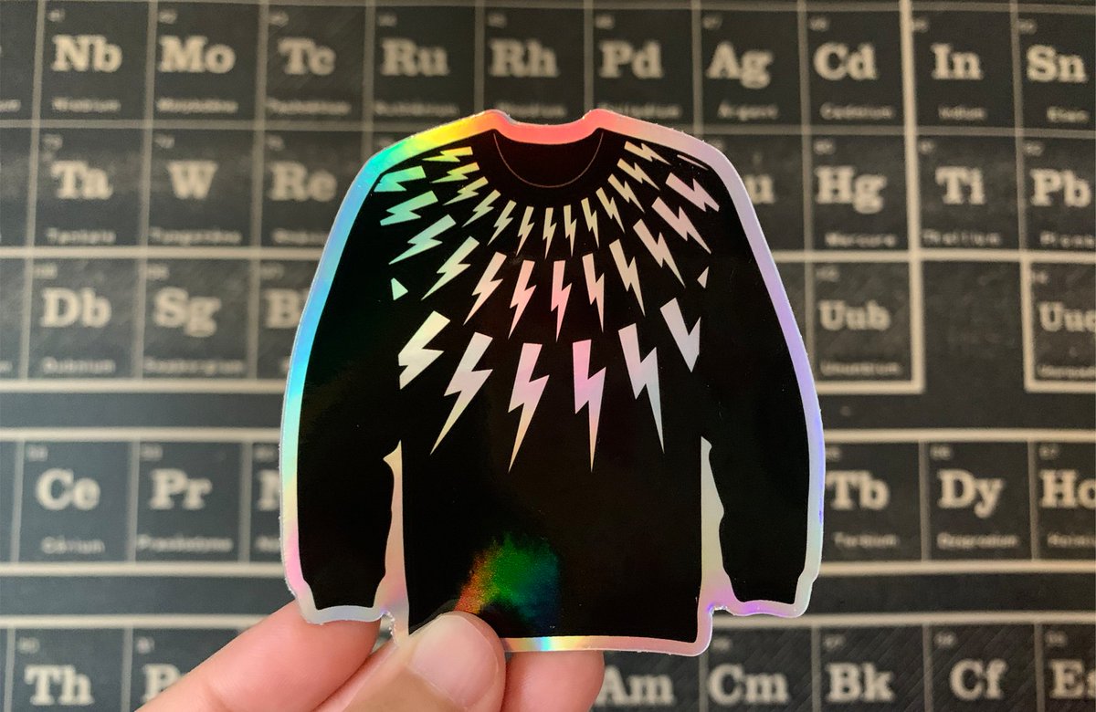 Holographic sticker of David Rose’s lightning bolt sweater.