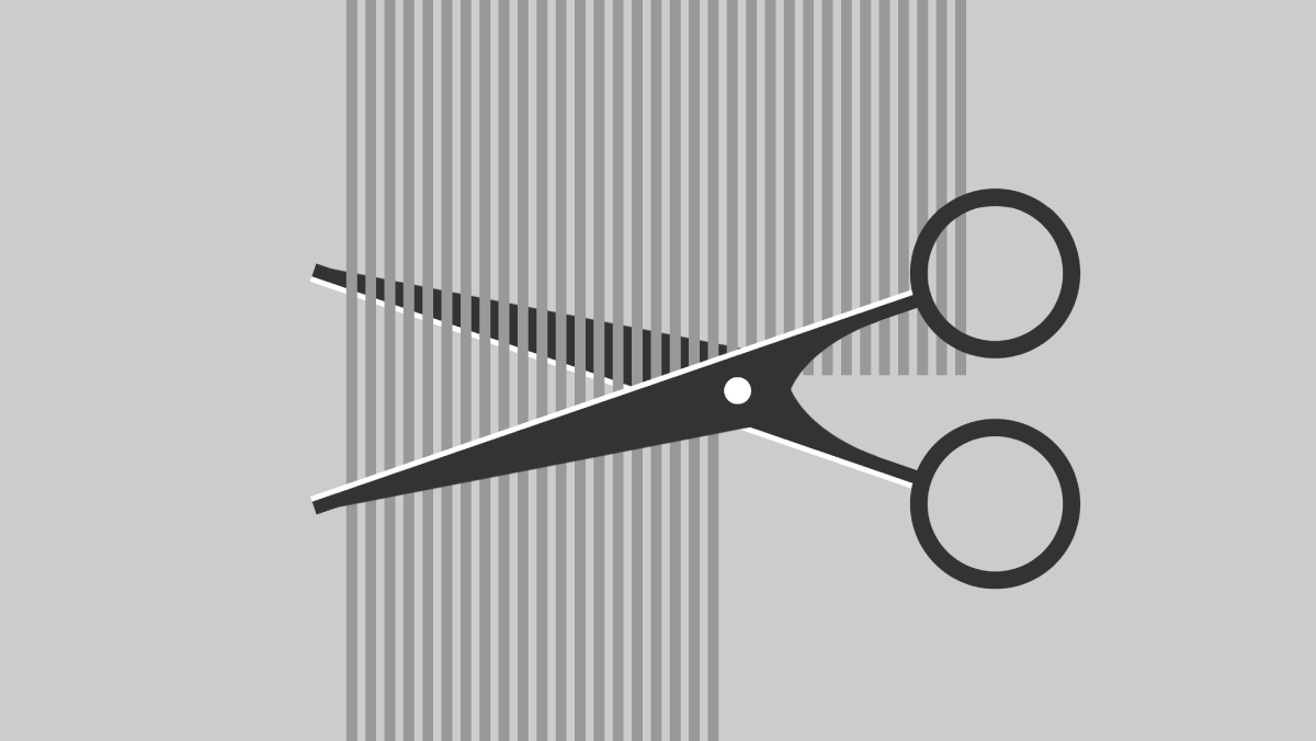 Illustration of a pair of scissors cutting hair.