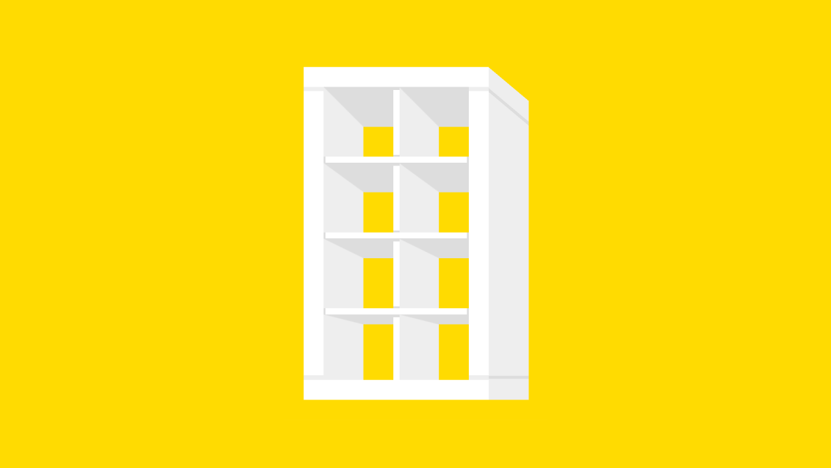 An illustration of the iconic IKEA Kallax bookshelf.