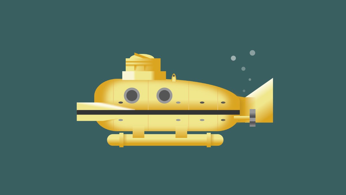 Illustration of a yellow submarine (Deep Search from The Life Aquatic).