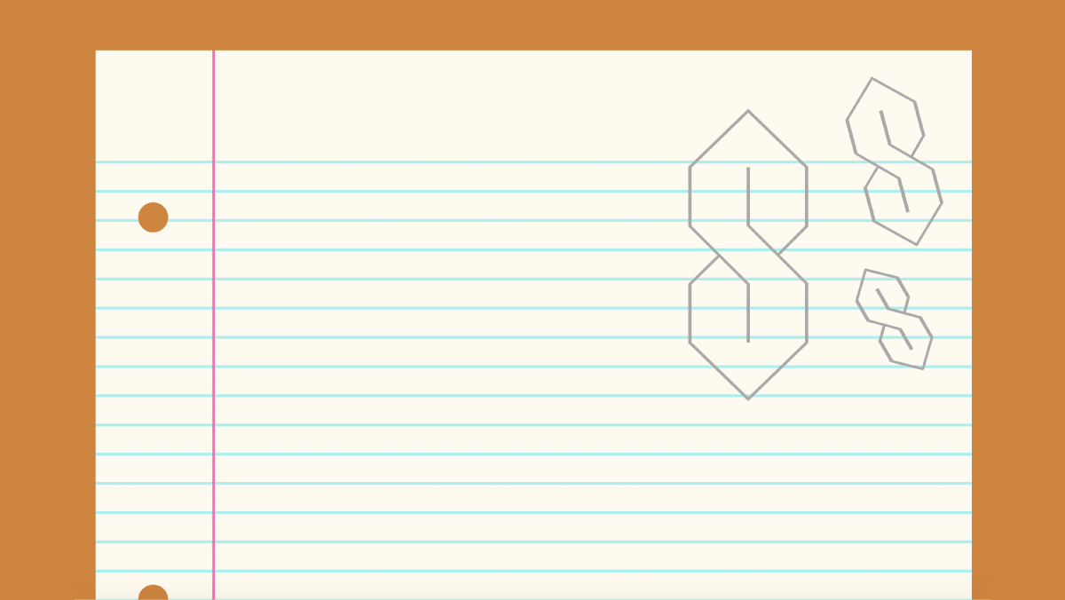 An illustration of a sheet of paper with those “cool” pointy S letters we used to draw in our notebooks in grade school.