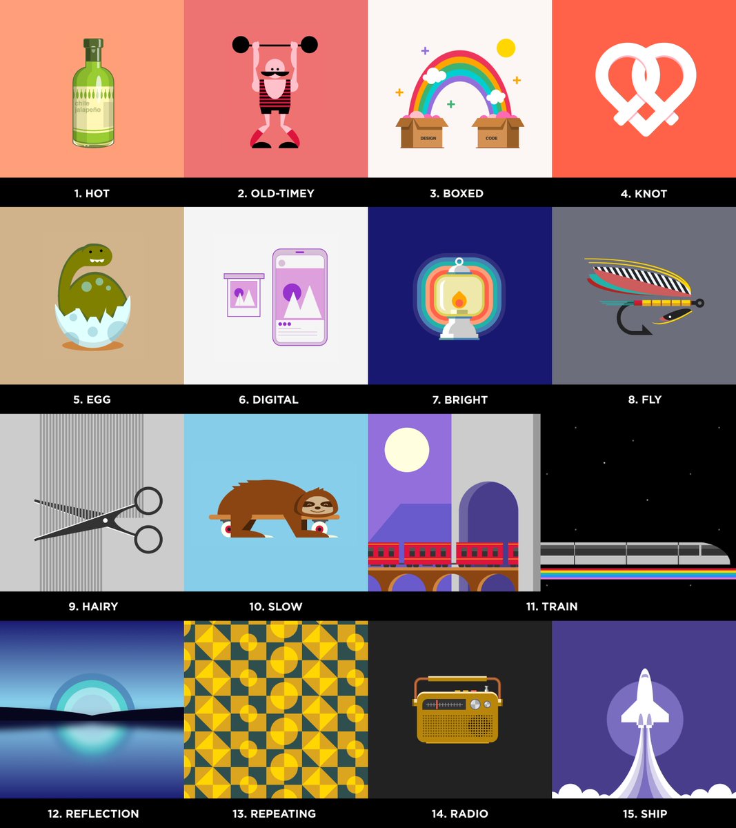 A grid of 15 illustrations, as seen on a.singlediv.com.