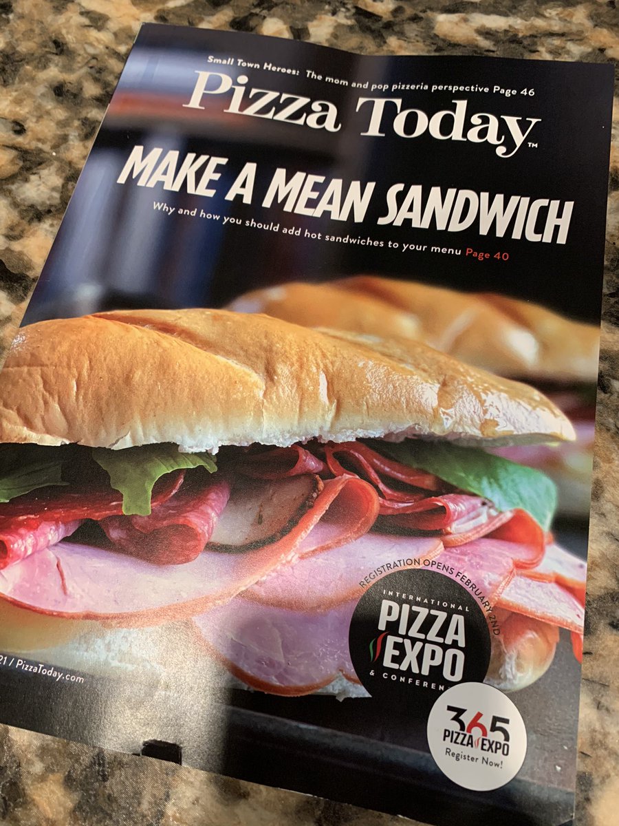 Pizza Today magazine with cover feature “Make a mean sandwich” with a pic of a sandwich and not pizza.