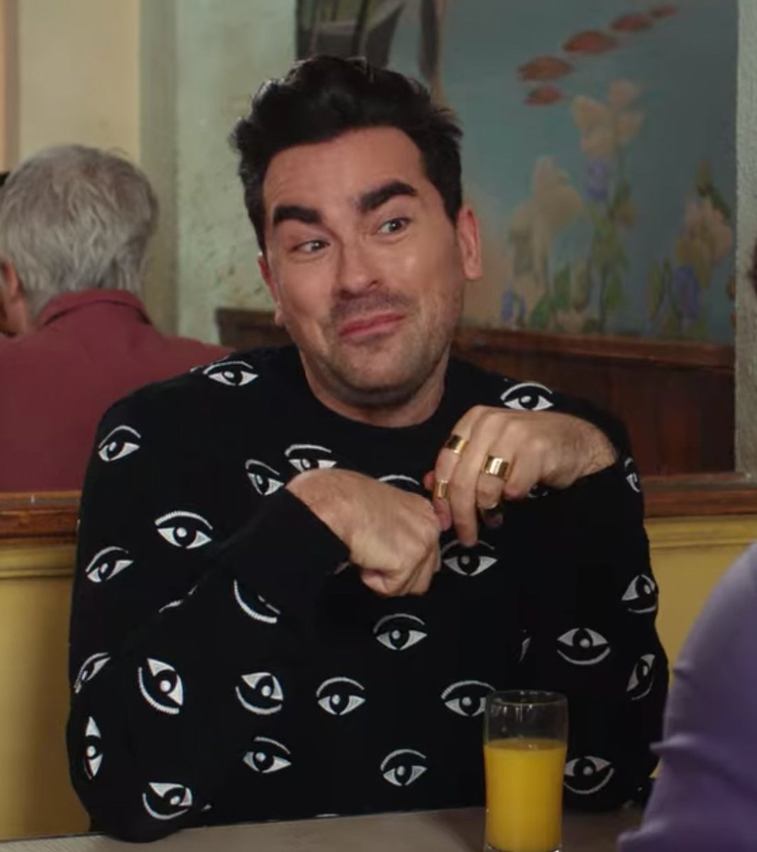 David from Schitt’s Creek in the same eyeball sweater.