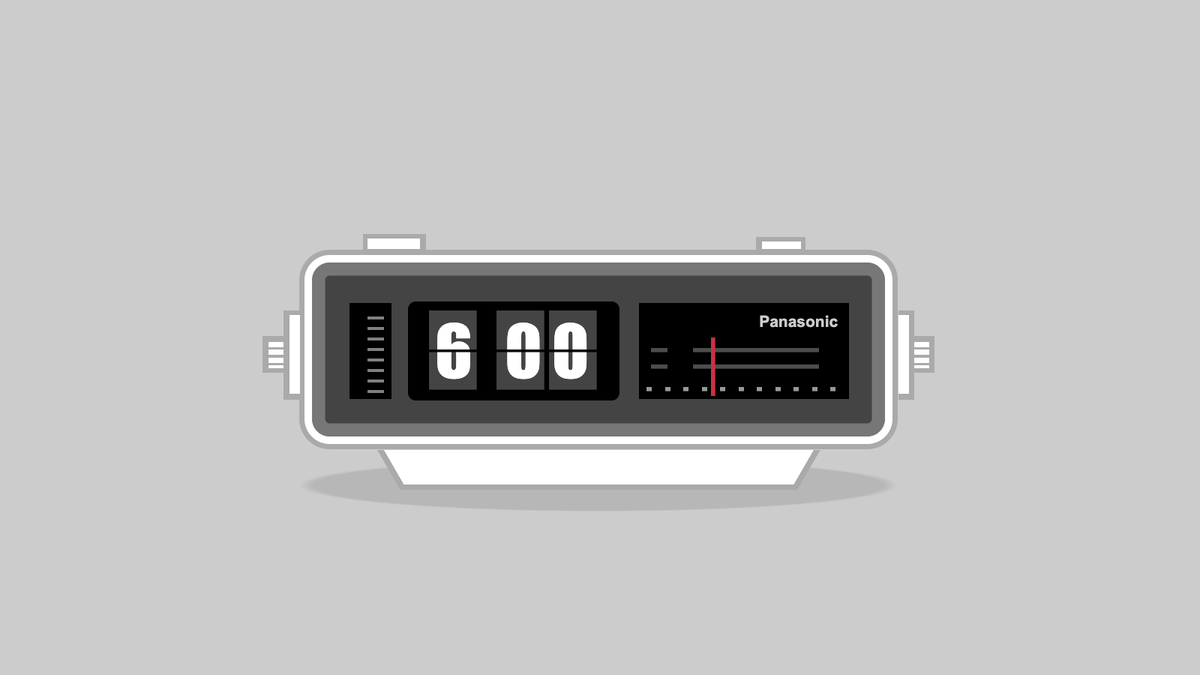 a Panasonic clock radio set to 6:00 (famously from the movie Groundhog Day)