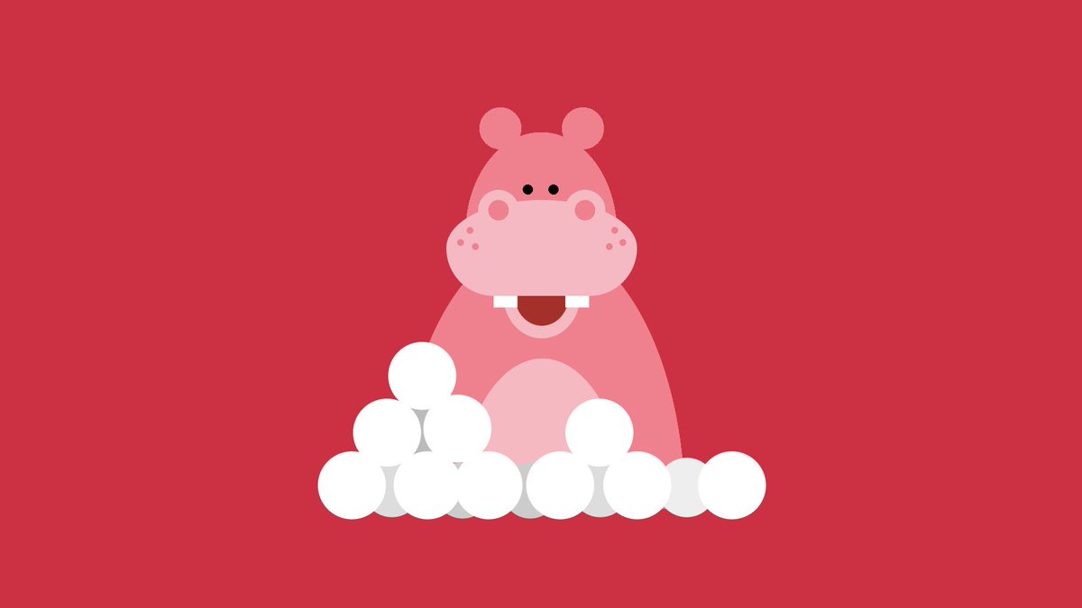 a happy pink hippo sitting with a whole bunch of white marbles