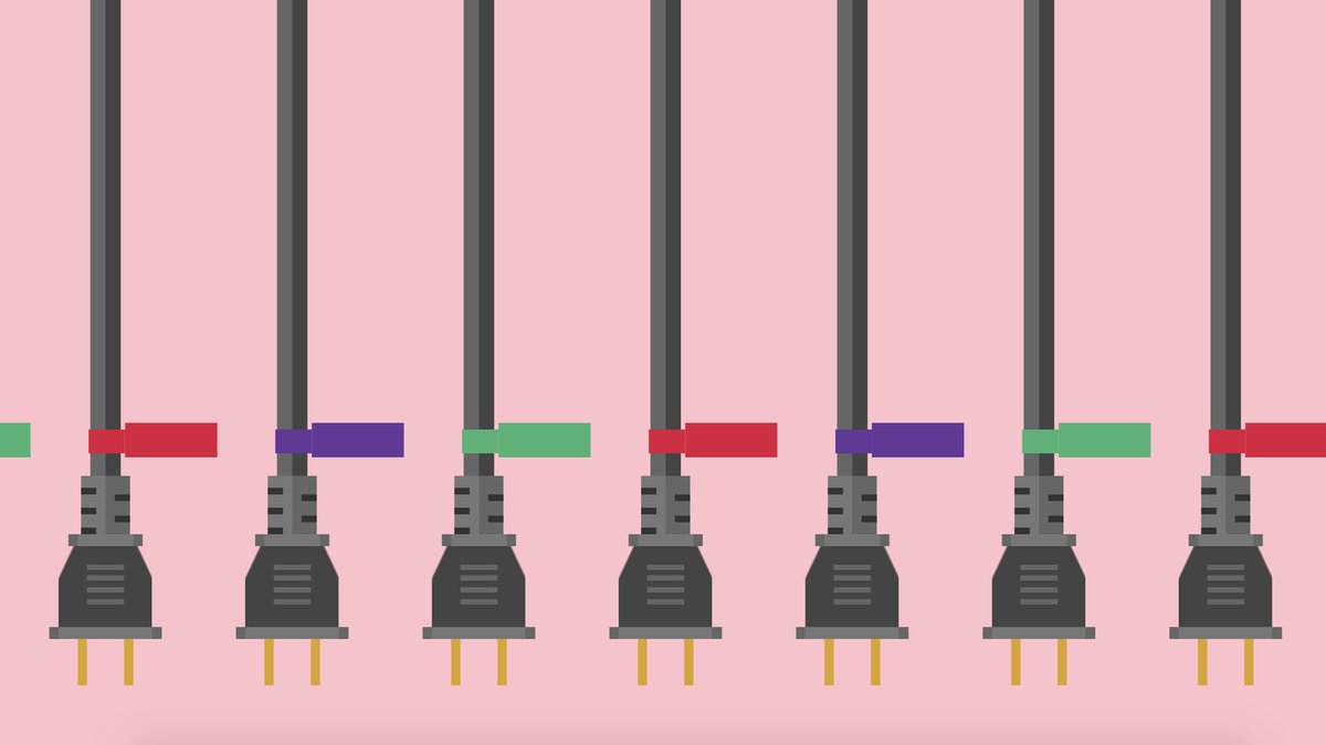 a repeating background of electrical plugs with alternating colored labels