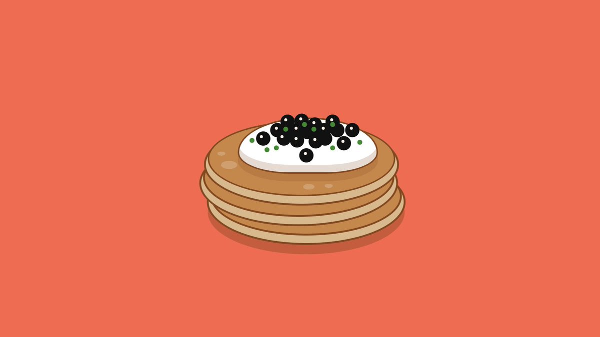 illustration of three blini topped with sour cream, caviar, and chives