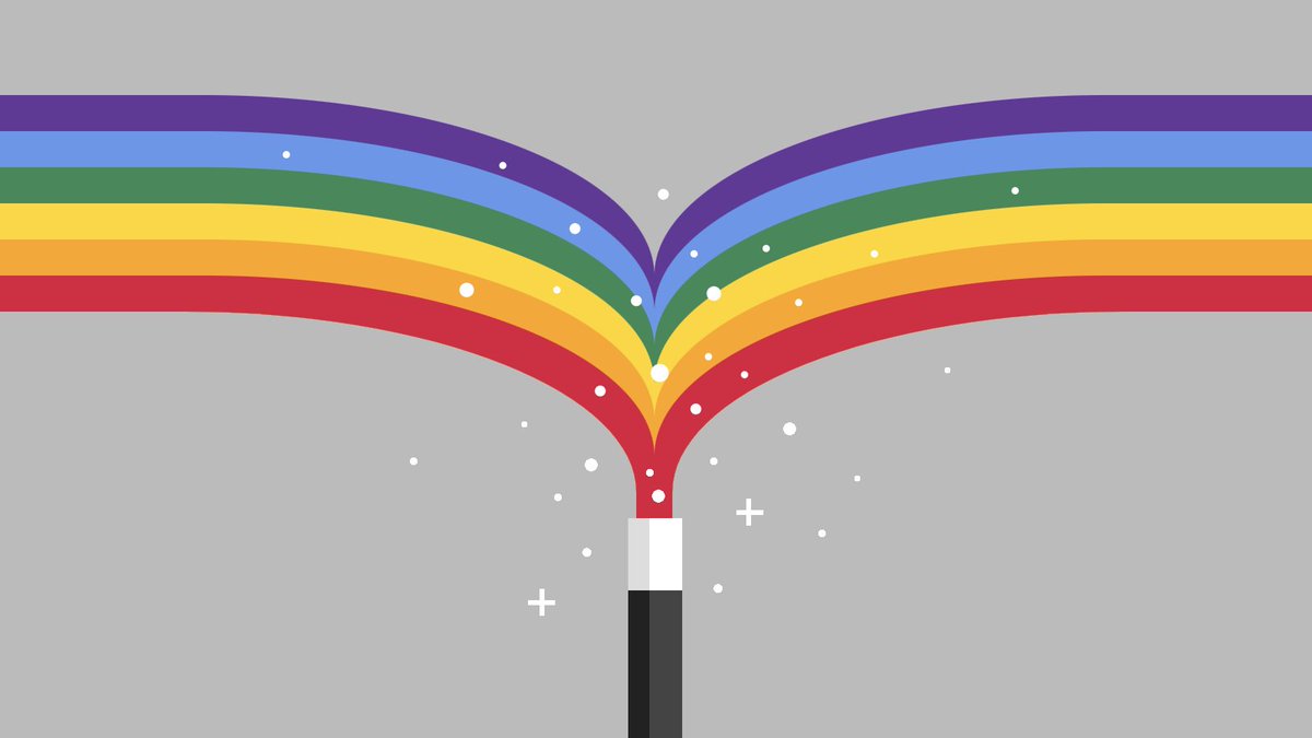 a sparkling rainbow pours out of a magic wand and splits to the left and right