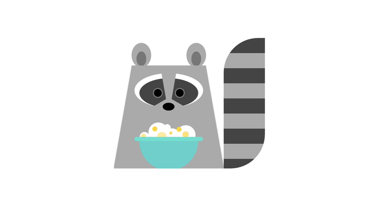 a geometric raccoon illustration with a turquoise bowl of popcorn