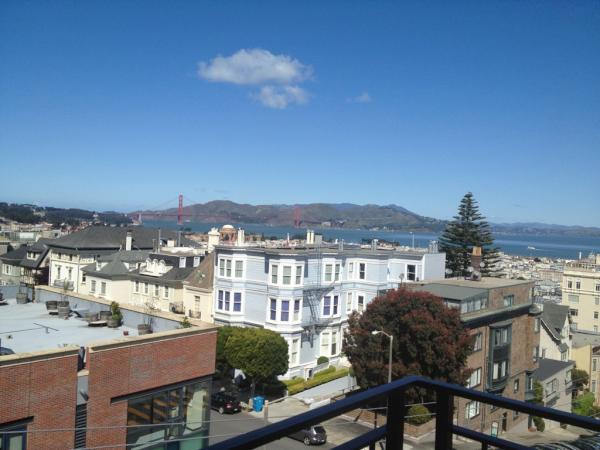 view of the Golden Gate Bridge from a rooftop