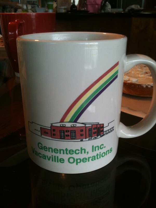 mug with text: Genentech, Inc. Vacaville Operations