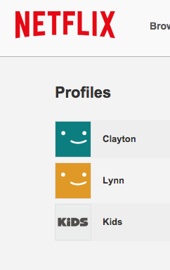 Netflix profiles: Clayton, Lynn, and Kids
