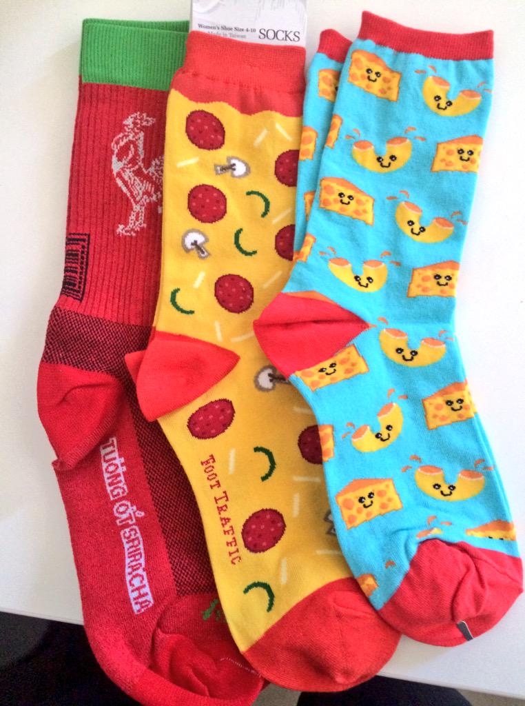 socks with pizza, Sriracha, and mac n cheese prints