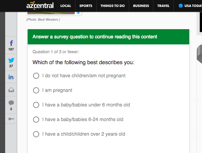 content-blocking survey asking you to tell them whether you are pregnant or have children of specific ages