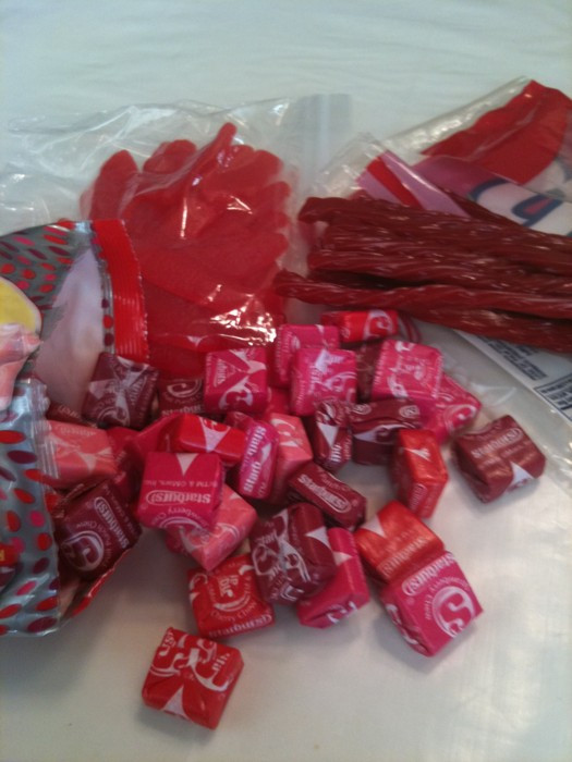 red Starburts, Swedish Fish, and licorice
