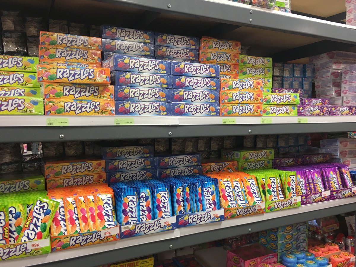 shelves full of Razzles candy