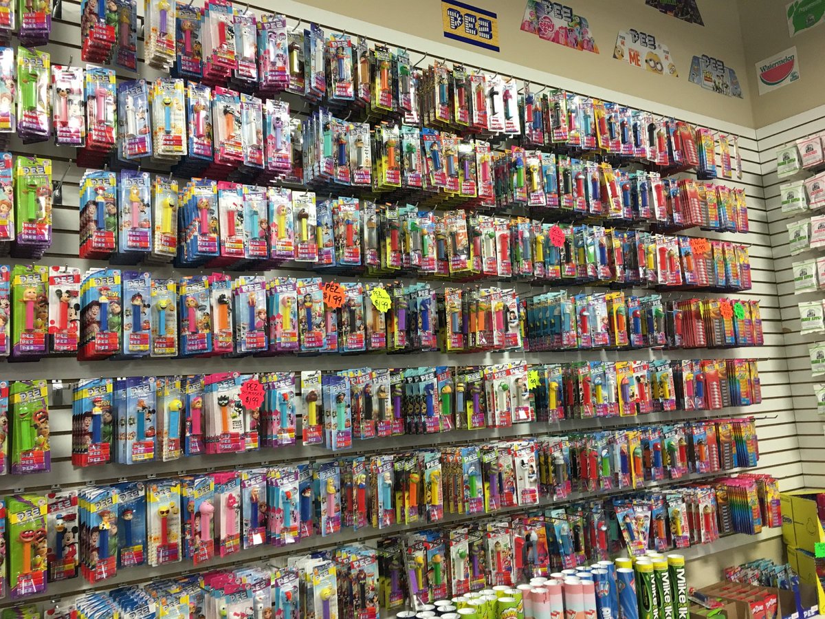 big wall of PEZ dispensers