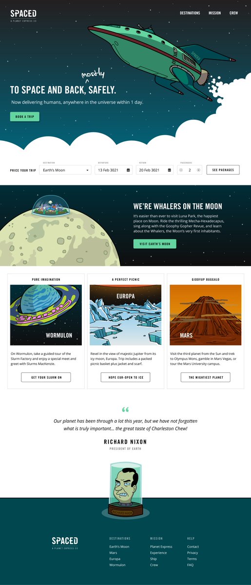 SPACED website with Wormulon, Europa, and Mars as destinations