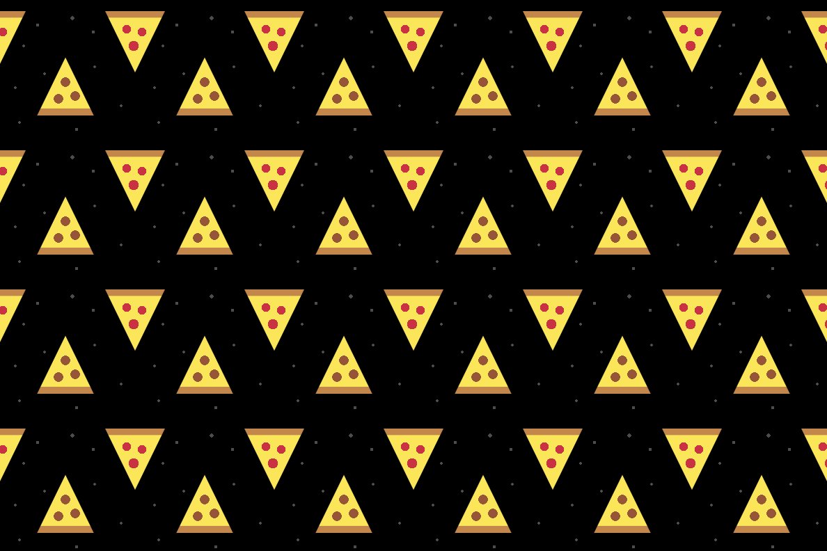 A pattern of pizza slices floating amongst the stars.