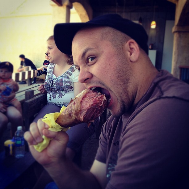 Jake eating a giant turkey leg