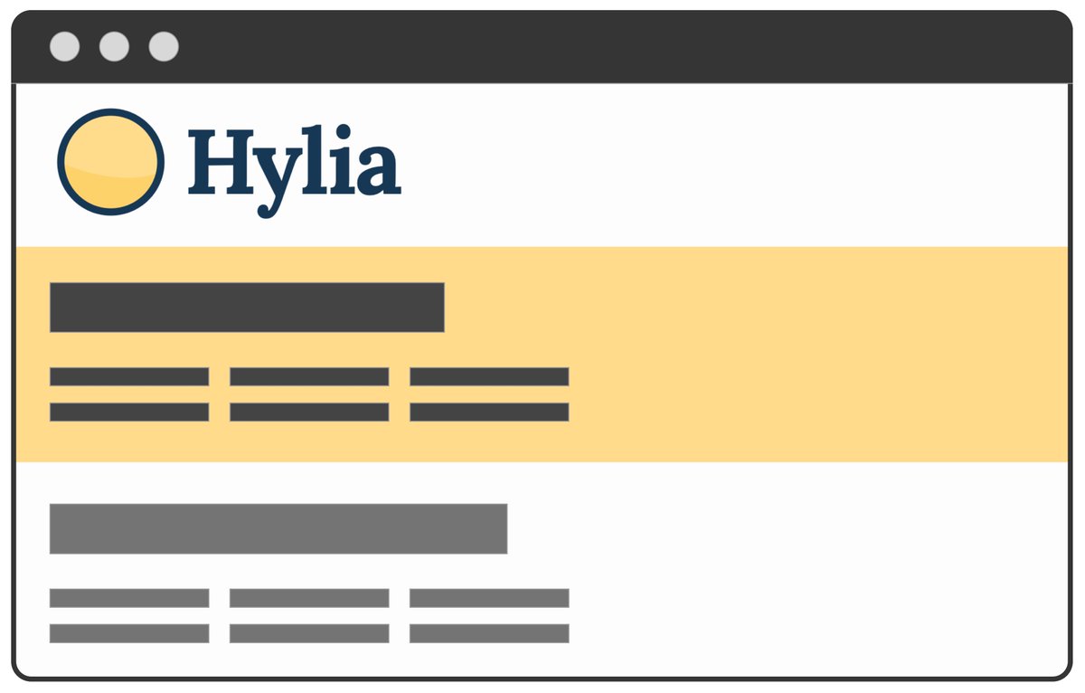 An illustration with the Hylia logo inside a low-fidelity browser